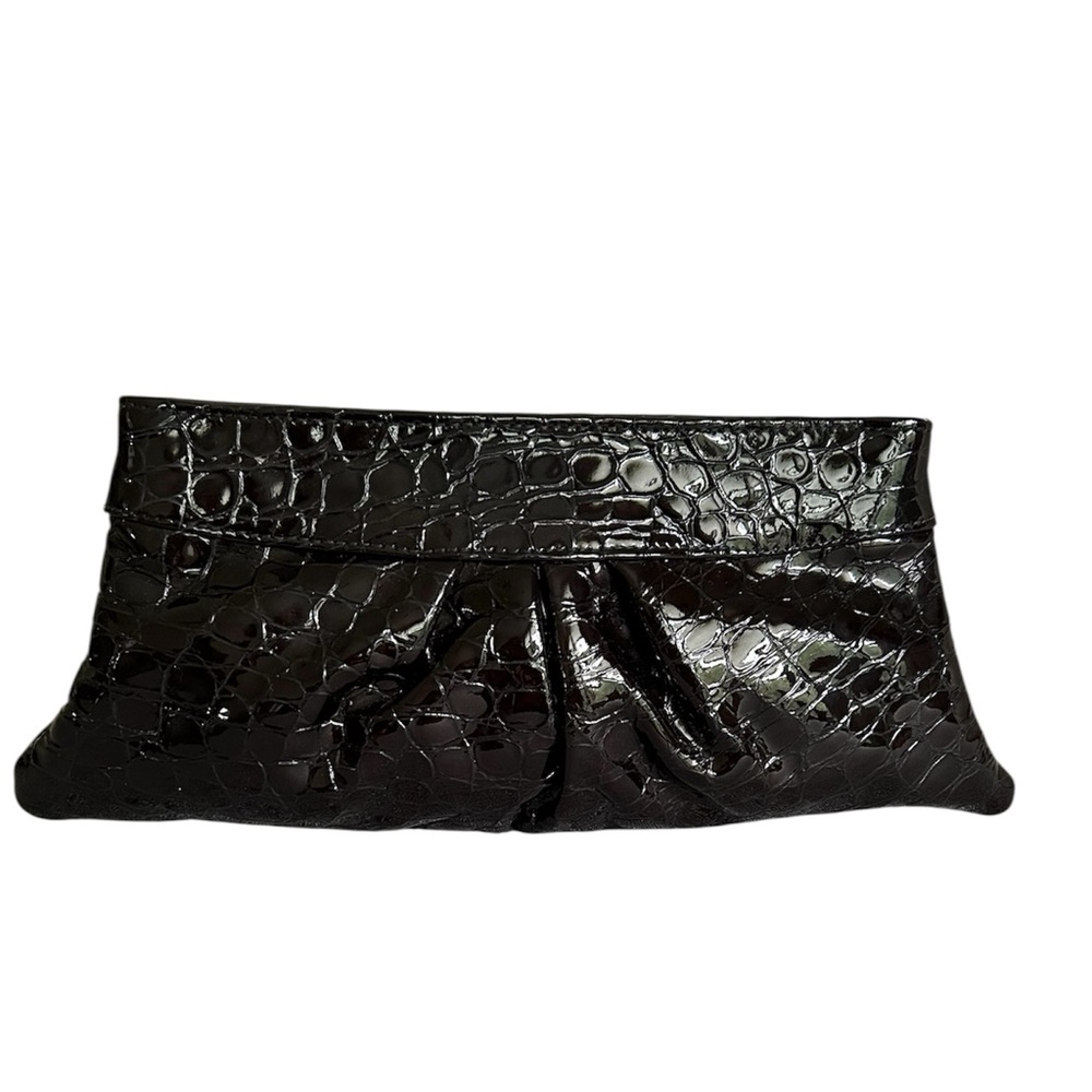 Lauren Merkin Black Clutch Crafted Of High Shine Leather